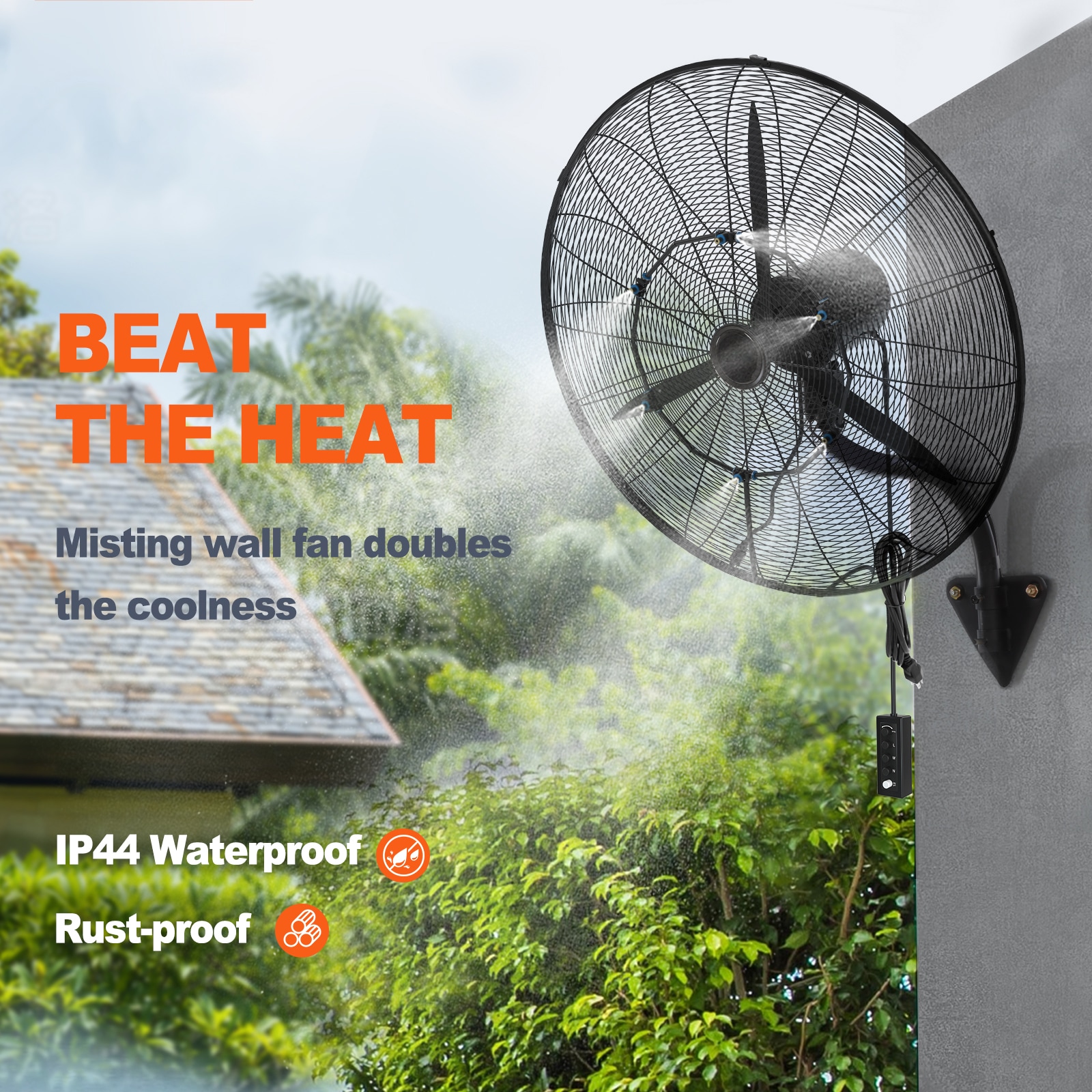 Industrial Wall-mounted Misting Fan 3-speed Oscillating Air Cooler_voghion.com